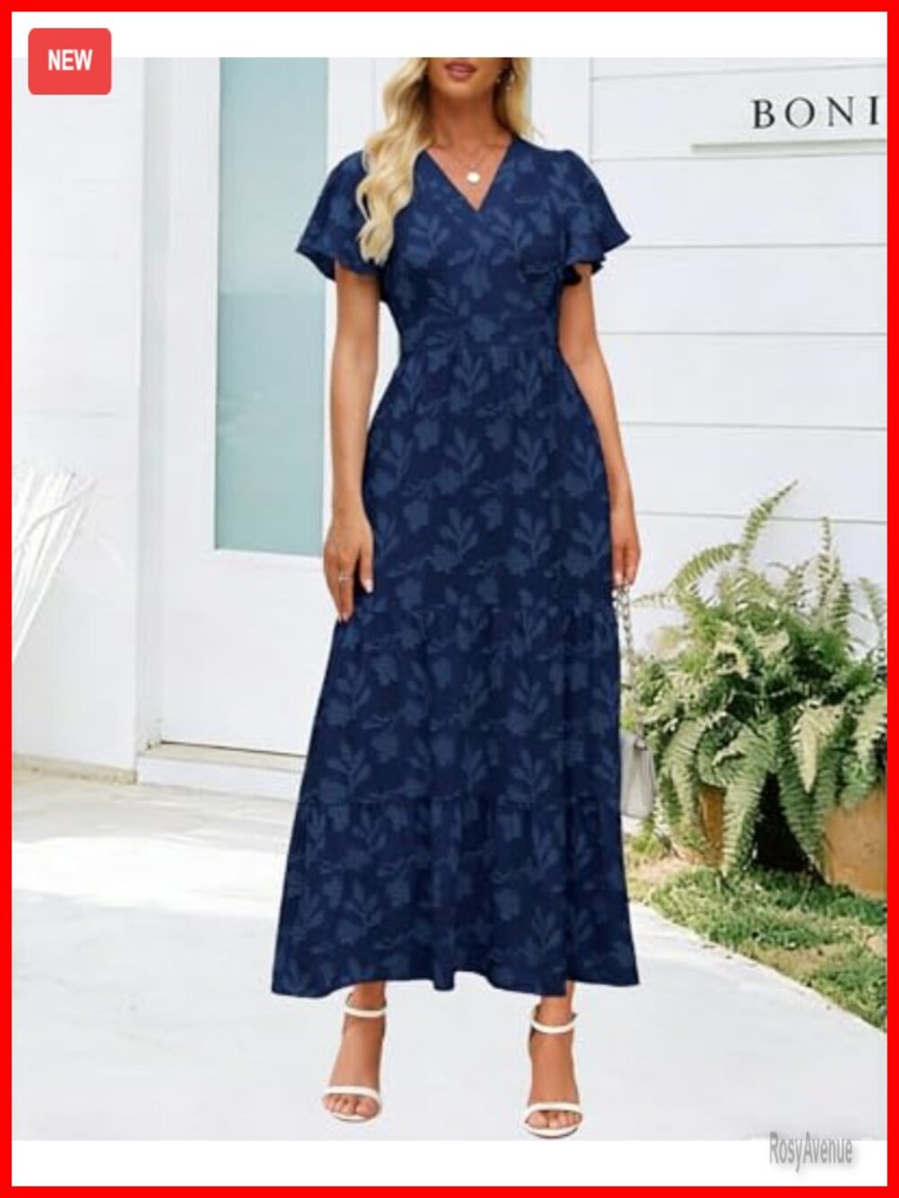 Floral Boho Wrap V Neck Flutter Sleeve Maxi Dress - Picture 3 of 7